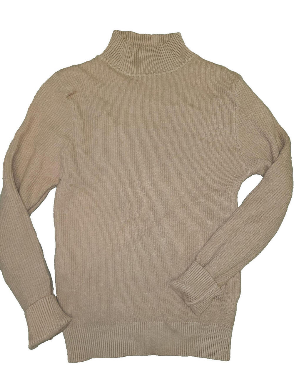 PRETTY COWL NECK BEIGE SWEATER SHIRT TOP WOMENS SMALL SHEIN SOFT STRETCH ROLL